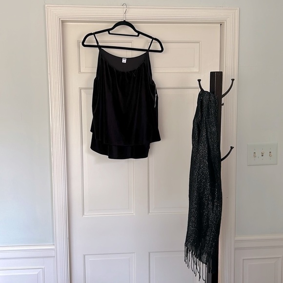 Tiered Velour Swing Top NEW! Black Size Large Velour Camisole Spaghetti Straps - Picture 3 of 12